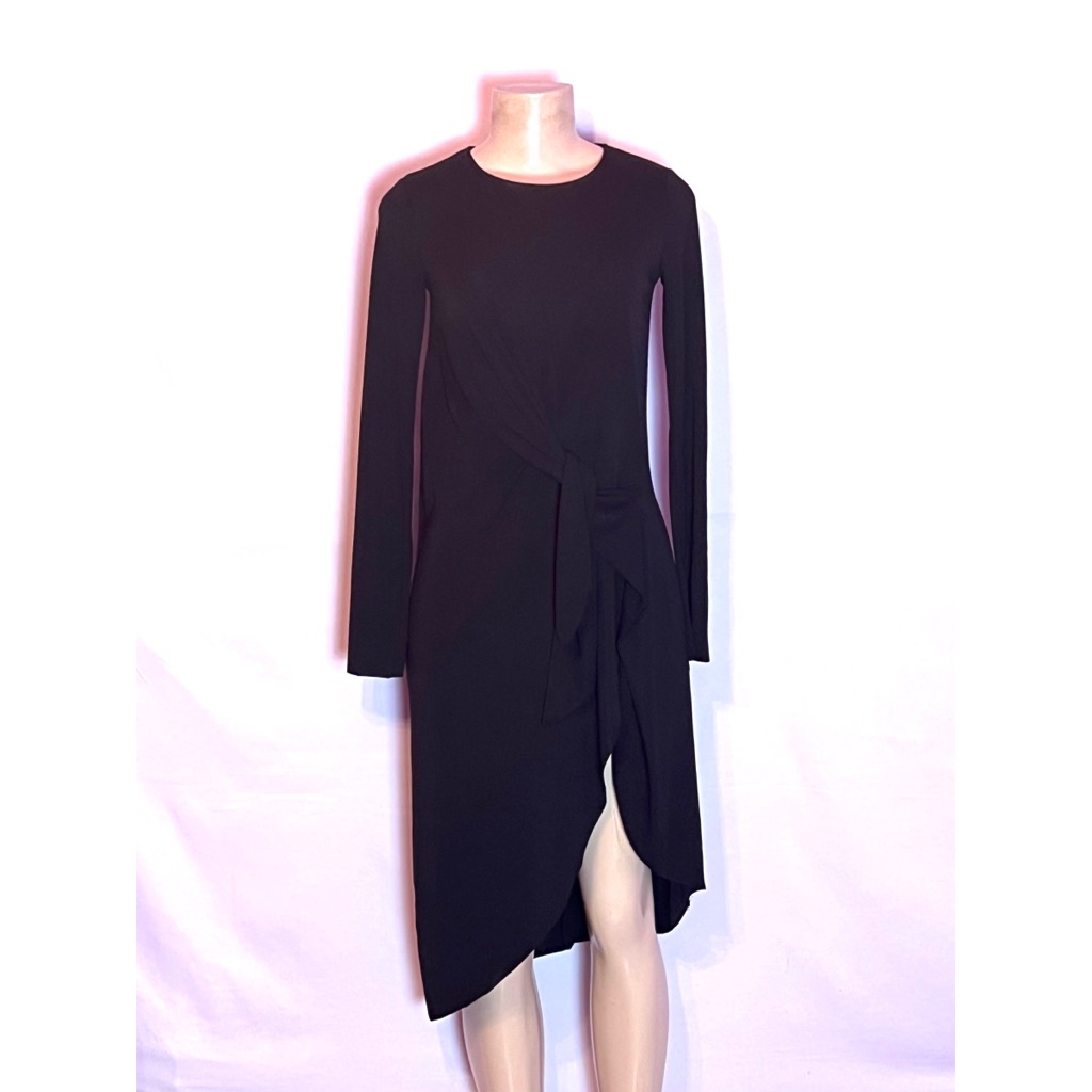 Brand New Zara Black Long Sleeve Asymmetric Hem Stretch Dress Sz Small